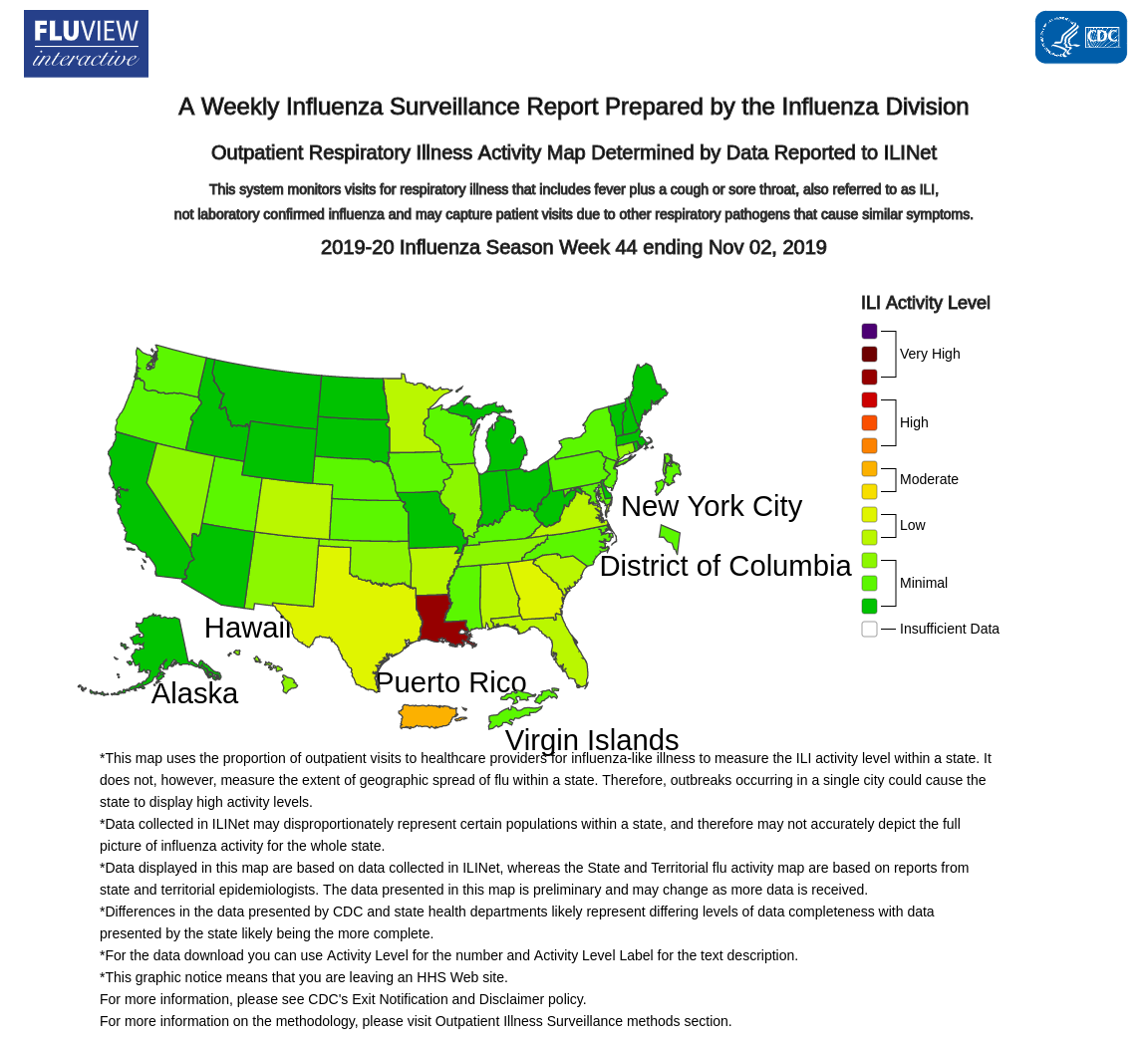 Influenzafälle im Jahr 2019 in den USA